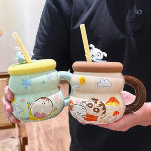 Mug en céramique Crayon Shin Chan avec couvercle et paille, design bleu dessin animé, pour café ou eau, tasse individuelle, cadeau - Product Image 2