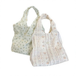 Korean Ins Style Simple Canvas Folding Tote Bag with Lace <b>Bow</b> Sweet Girl Casual for Daily Use - Product Image 2