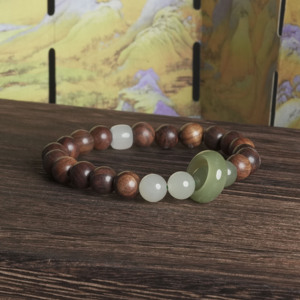 Dikkatle seçilmiş yüksek kaliteli siyah gülağacı Hotan yeşim karışık el dize yeşim koşu döngü güzel takı bilezik - Product Image 2