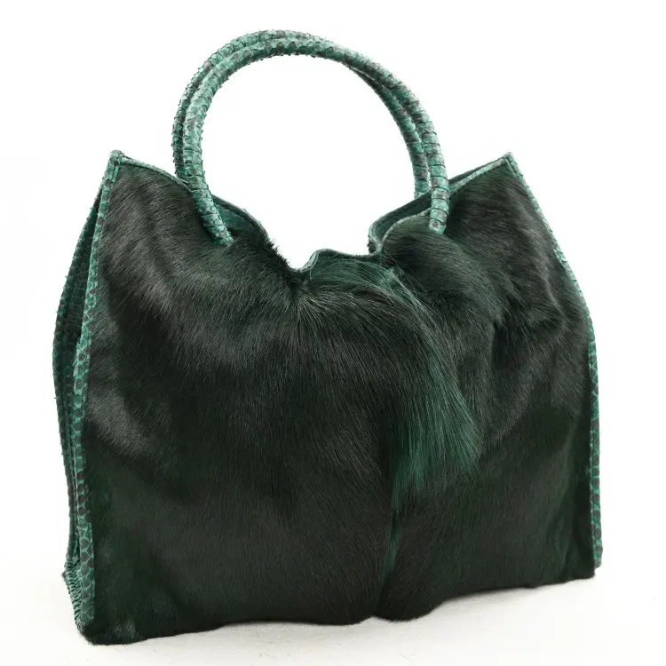 Luxury antelope fur handbags women elegant python tote bags Dark Green lady purse luxury fashion exotic leather hand bags