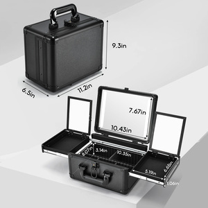 Travel <b>Makeup</b> Train <b>Case</b> with LED Lighted Mirror Large Portable Cosmetic Artist Organizer Box with 2 Trays Adjustable Dividers - Product Image 6