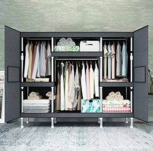 Tubo in acciaio rinforzato doppio o singolo armadio domestico tessuto ispessito mobili camera da letto Design semplice - Product Image 5