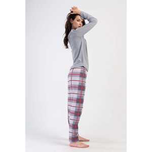 Conjunto de Pijama XXL para Mujer, Cuello Redondo, Manga Larga, Ovalado, Transpirable, de Spandex, con Logotipo Personalizado y Cintura Elástica para el Hogar o para Dormir - Product Image 3