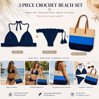 Ensemble de maillots de bain d'été 2 pièces pour femmes avec sac de plage assorti, bikini crochet bohème, tenue de plage