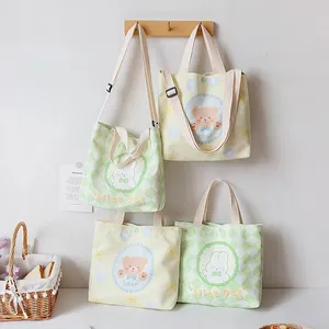 Women Canvas Shoulder Tote Bags Small Kawaii Female Messenger Crossbody Bag for Girl Students 2024 Cartoon Cute Cloth Handbags