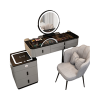 Meubles de chambre à coucher en gros, coiffeuse de luxe avec plateau en verre, table de maquillage avec chargeur sans fil, armoire intelligente pour villa.