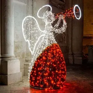 Corda de decoração de natal, estatueta de anjo acrílico, luz da rua