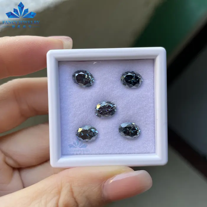 6*8Mm Losse Moissanite Prijs Per Karaat Blauw Grijze Kleur Uitstekend Gepolijst Lab Gemaakt Ovale Diamanten Moissanite