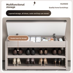 Meuble à <span class=keywords><strong>chaussures</strong></span> mural compact en acier avec <span class=keywords><strong>tabouret</strong></span> multifonctionnel intégré pour l'entrée – Idéal pour la maison - Product Image 2