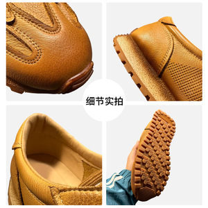 QHCCID Zapatillas retro de cuero genuino para hombre, zapatos informales con cordones para caminar, suela de goma ligera y transpirable, tacón bajo - Product Image 4