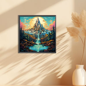 لوحة ألماسية ثلاثية الأبعاد بتصميم شلال جبلي مقاس 40*40 سم، لوحة ألماسية كاملة مستديرة من الأكريليك لتزيين جدران المنزل - Product Image 1