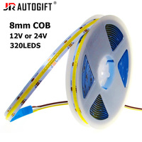 Bande lumineuse LED COB 8mm 12V 24V 320LEDs/m, ruban LED COB flexible haute densité, lumière rouge/verte/bleue/rose/bleu glace/jaune, 5M 10M