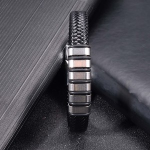 Men's Stainless Steel <b>Leather</b> <b>Bracelet</b> 7.5 8.5 9 Inches Magnetic Buckle Fashion Jewelry - Product Image 3