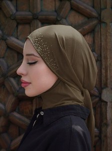 Gorro Hijab con Adornos de Cristales, Gorro de Lino con Cristales, Pañuelo Simple para la Cabeza, Gorro de Estilo Étnico, Gorros Hijab Instantáneos - Product Image 2