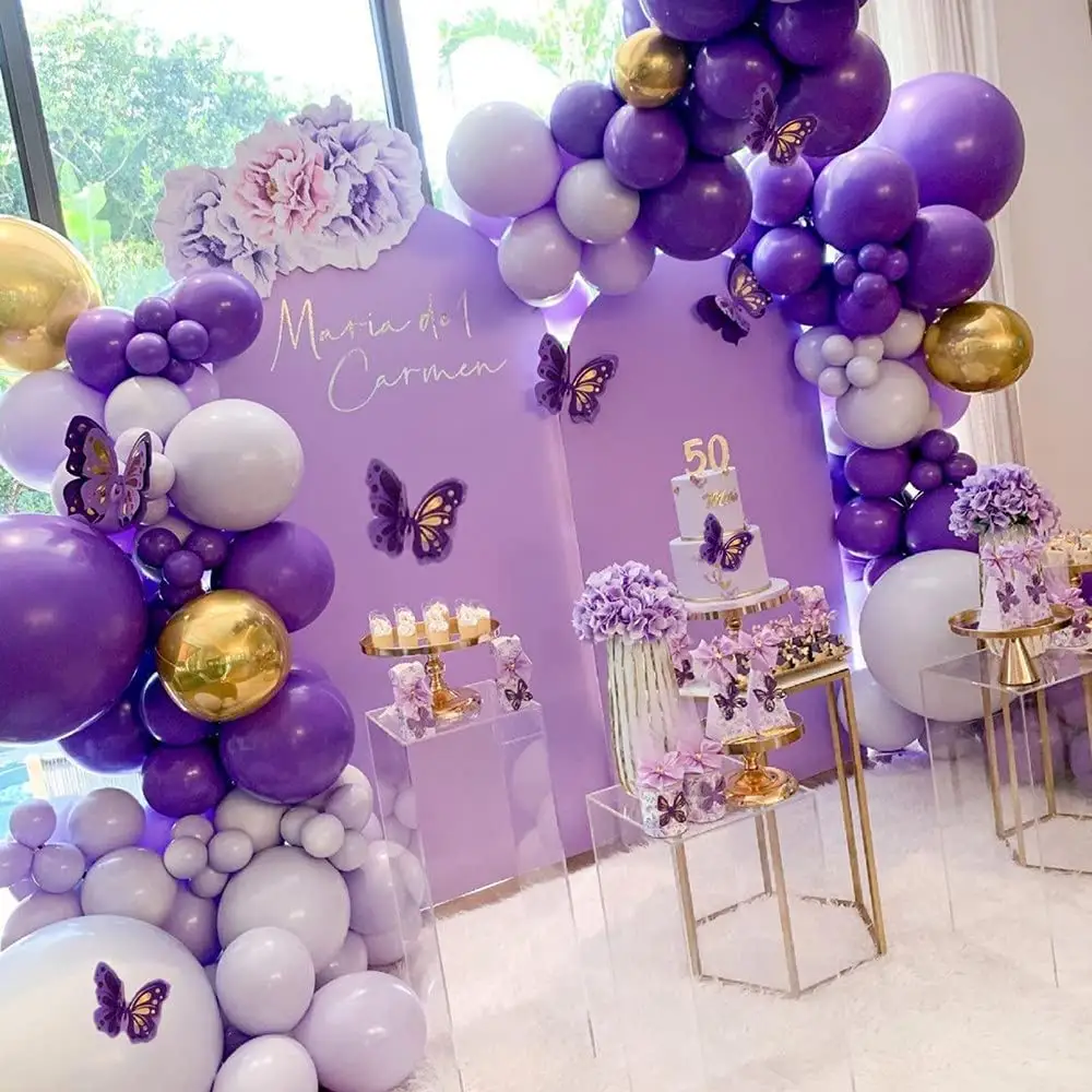 Воздушные шары с фиолетовыми бабочками для маленьких девочек, гирлянда с аркой, комплект для украшения дня рождения, Дня Святого Валентина, свадьбы, вечеринки, шары