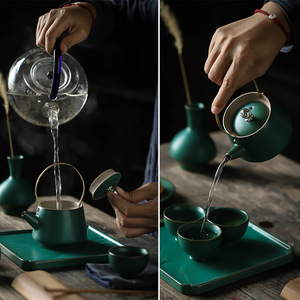 Shangyan Kung Fu <b>Tea</b> Set <b>Ceramic</b> One <b>Pot</b> Four Cups With Tray Portable Travel Small Home Use Simple Design - Product Image 4