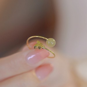White Dew Reed And Jade Pearl Ring For Women Butterfly Design Gold Plated Adjustable Fashion Jewelry Gift - Product Image 5