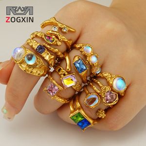 ZOGXIN Fashion <b>Rings</b> Gold Plated <b>Crystal</b> Geometric Adjustable For Women - Product Image 1