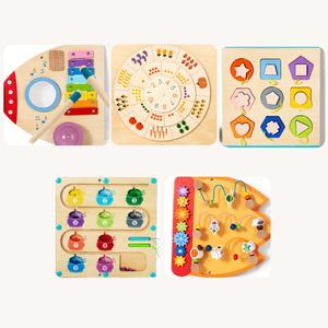 Gioco da parete intelligente cinque in uno per bambini educazione precoce <span class=keywords><strong>Montessori</strong></span> giocattolo in legno 2 anni + età divertente abbinamento caratteristiche della scheda di apprendimento - Product Image 2