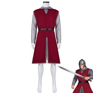Disfraz de Caballero Medieval con Armadura de Cadena Roja, Conjunto de Túnica para Cosplay, Traje Completo Color Borgoña para Halloween - Product Image 4