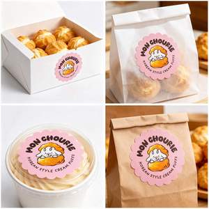 MON CHOURIE Korean Style Cream Puffs Adhesive <b>Sticker</b> Irregular Shape Pink Paper <b>Label</b> for Bakery Packaging - Product Image 6