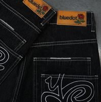 Shorts en jean pour homme coupe droite et large, style baggy, avec broderie personnalisée, logo, patchwork, poche et étiquette personnalisée