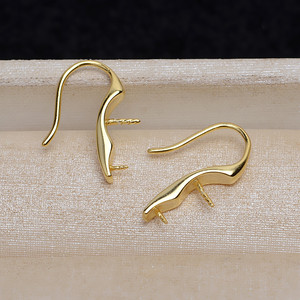 Boucles d'oreilles en argent S925, forme de grande cuillère, avec perle de 14-15 mm incrustée, crochet d'oreille, accessoires de bricolage, plateau vide JG5187, plaqué or - Product Image 3