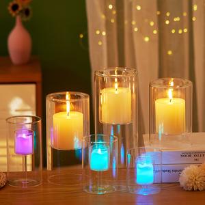 Simple Hand Blown <strong>Glass</strong> Tube <strong>Candle</strong> <strong>Holder</strong> Borosilicate Double Layer Cylinder <strong>Glass</strong> <strong>Candle</strong> <strong>Holders</strong> for Wedding Festival Decor - Product Image 1