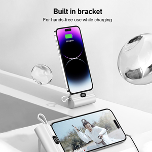 Batterie externe portable 5000 mAh avec écran LED numérique, prise droite, câble intégré, support et courant de sortie 2A - Product Image 3