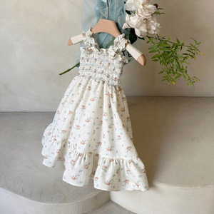 Abito con bretelle floreale estivo da 2025 per bambine vestito Casual a pois per piccolo compleanno da spiaggia con volant da bambina - Product Image 2