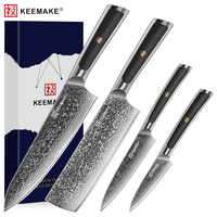 KEEMAKE Juego de 4 Cuchillos de Cocina Hechos a Mano, Acero de Damasco de 67 Capas, Incluye Cuchillo de Carnicero, Nakiri, Santoku y Cuchillo para Pelar