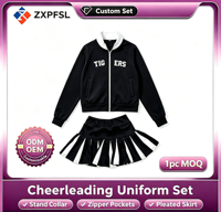 Ensemble d'uniformes de cheerleading personnalisés, haut à manches longues avec demi-zip, jupe plissée, tenue de cheerleader pour femme pour les performances d'équipe