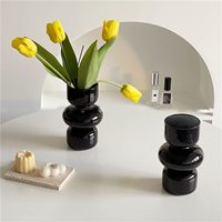 Vase en verre géométrique moderne noir plante artificielle pot de fleur pour la maison bureau table de mariage en gros d'usine pour chambre moderne