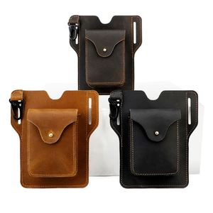 Outdoor Cell Phone Waist Holder Crazy Horse <b>Leather</b> Belt Phone Holster Handmade Waist Bag for Men Working Hiking - Product Image 2