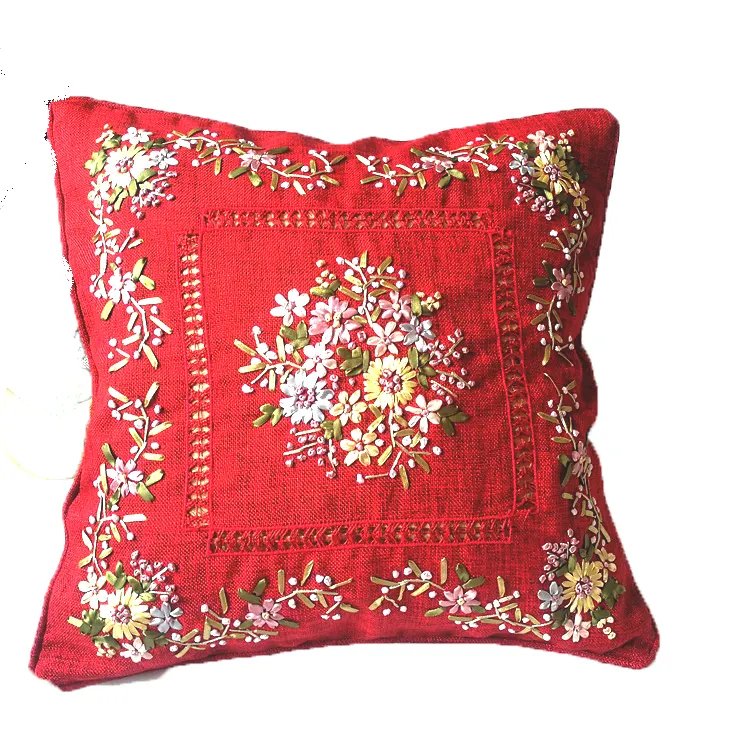 Fita bordados feitos à mão flor decoração toalha de mesa de linho travesseiro