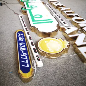 custom led sign logo signage led business signs with gold outline