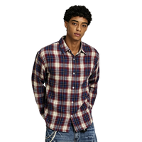 Kemeja Pria Kotak-kotak Kualitas Tinggi Lengan Panjang Katun Kancing Depan Kasual Motif Plaid Streetwear Polos Grosir ODM TKAN0953