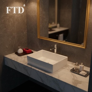 Lavabo <span class=keywords><strong>de</strong></span> salle <span class=keywords><strong>de</strong></span> bain rectangulaire moderne à poser, en céramique, facile à nettoyer, <span class=keywords><strong>sans</strong></span> <span class=keywords><strong>trou</strong></span> pour robinet, capacité 9L - Product Image 2