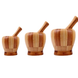 Bamboo Garlic Mortar Pestle Set 9.5 10.5 12.5 Cm Kitchen <b>Herb</b> Spice <b>Grinder</b> Manual Crusher For Cooking Seasoning - Product Image 5