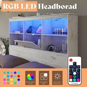 Base de lit King moderne 51.<span class=keywords><strong>2</strong></span> "tête de rangement LED 4 bacs de rangement station de charge solide vieux blanc reine aucune tête de lit requise - Product Image 4