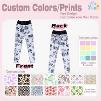 Leggings pour filles, base blanche, imprimé floral gris rose, rayés, élastiques, taille haute, extensibles, coupe skinny, longueur intégrale, pantalons d'extérieur pour enfants