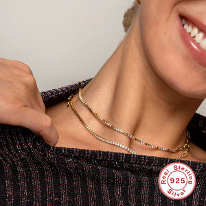 Collier tennis ROXI Fashion en argent sterling S925 plaqué or 18 carats avec chaîne trombone - Product Image 2