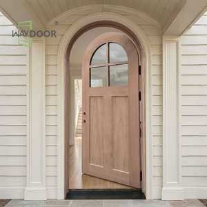 Puerta Exterior Sencilla de Madera Sólida de Caoba y Roble con Vidrio de 4 Paneles y Arco Redondo, Calidad Craftsman - Product Image 2