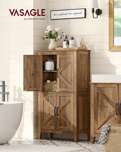 Mobiletto da <span class=keywords><strong>Bagno</strong></span> <span class=keywords><strong>VASAGLE</strong></span> Collezione LIRY con Ante Scorrevoli, Armadio da Cucina Indipendente, Mobile Contenitore Stile Rustico - Product Image 1