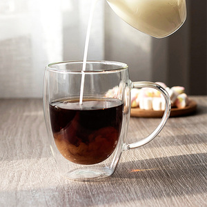 Tasse à café en verre à double paroi avec poignée, isolation thermique, pour usage domestique, couleur unie, vaisselle pour adultes - Product Image 1