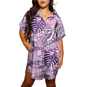 Vestidos de isla personalizados privados al por mayor, ropa de mujer de talla grande, Vestido camisero de manga corta para mujer - Product Image 5