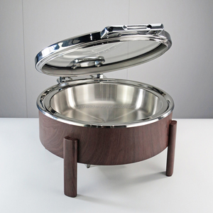 Rectángulo de lujo <span class=keywords><strong>9L</strong></span> 6L Calentador de alimentos eléctrico Plato de frotamiento de acero inoxidable con juego de buffet de grano de madera para hoteles y restaurantes - Product Image 5