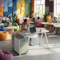 Bureau de direction de luxe en forme de A avec rangement latéral intégré, écologique, convertible, modulaire, panneau de classe E1, pieds en métal blanc