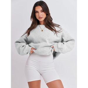 Sweat-shirts pour femmes, col rond, en polaire, pull oversize, printemps-hiver, hauts mignons, vêtements preppy pour adolescentes 2026 - Product Image 3