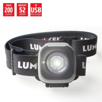 Lampe frontale LED rechargeable étanche IPX4 200LM avec faisceau réglable, torche de camping, lumière blanche/rouge, fabriquée en Chine